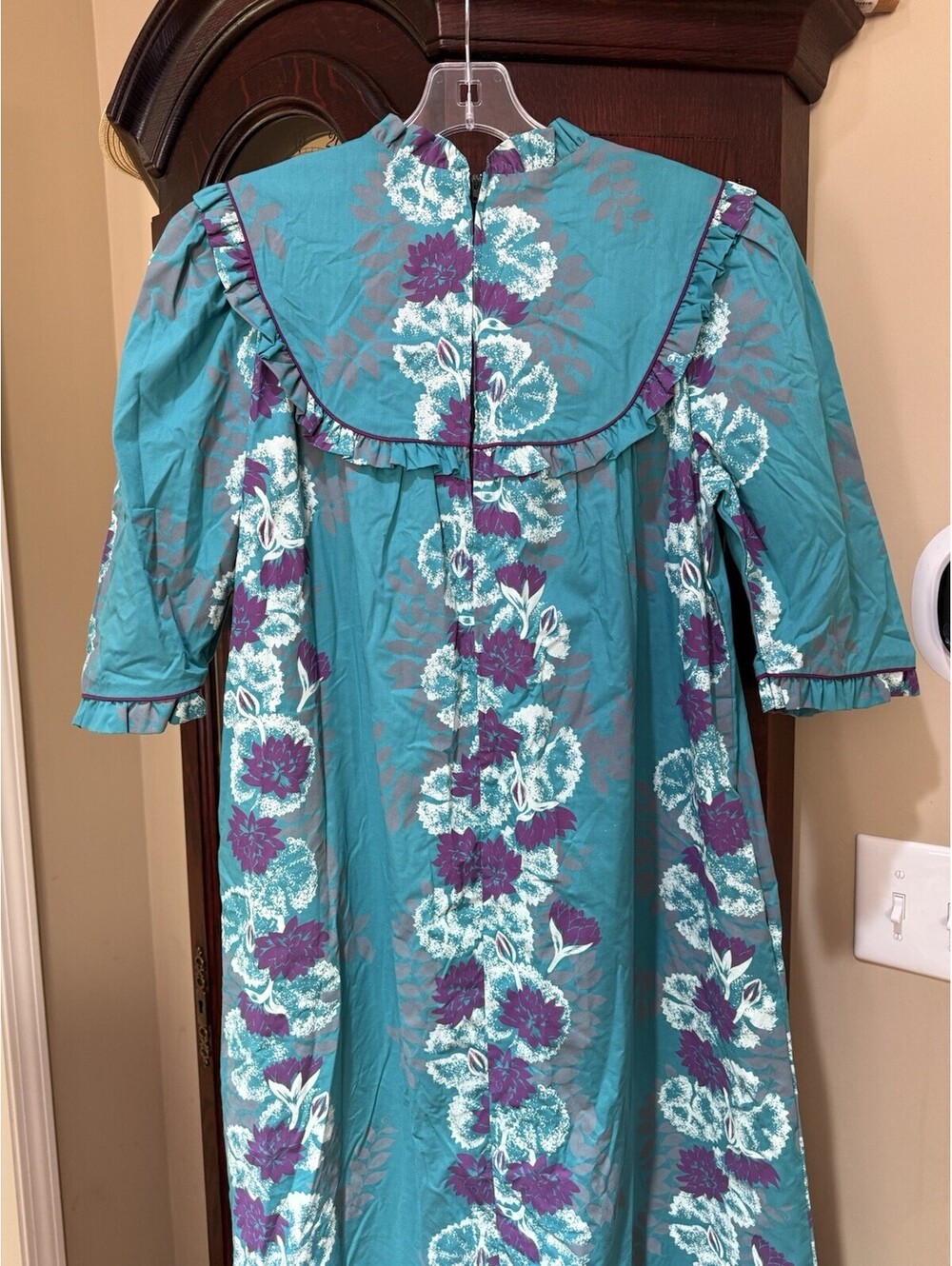 Vtg TORI RICHARD Golden Monarch Collection Teal Floral Printed Maxi Dress Size M - Picture 6 of 9